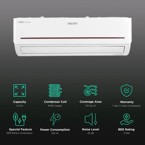 Voltas 183 Vectra Prism 1.5 Ton 3 Star Fixed Speed Split Air Conditioner