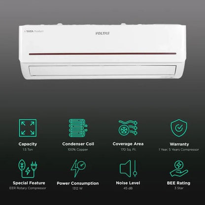 Voltas 183 Vectra Prism 1.5 Ton 3 Star Fixed Speed Split Air Conditioner