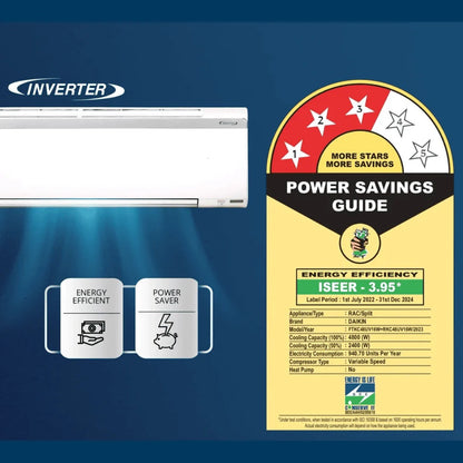 Daikin 1.4T Inverter Split AC 3 Star, FTKC48UV16WF