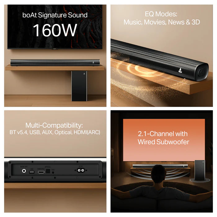 boAt Aavante Aura Plus - 2.1CH, 160W, Soundbar